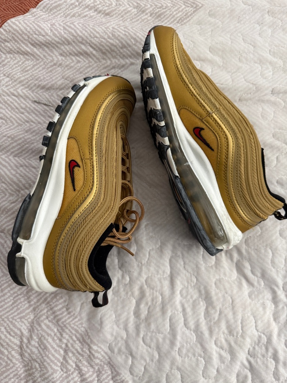 Nike Gold and Red Swoosh Air Max Style Sneakers